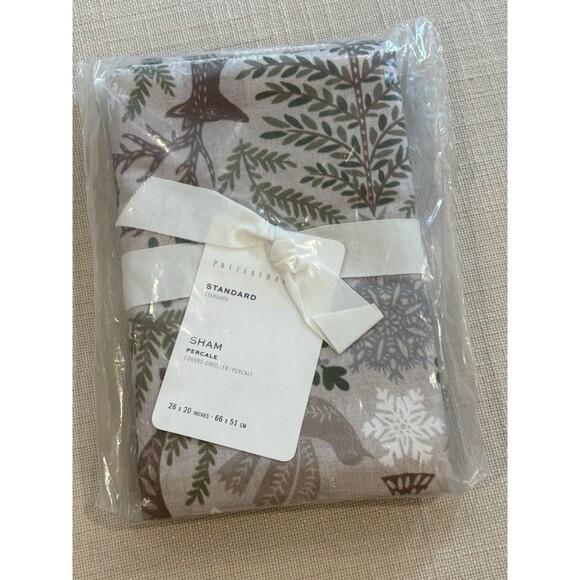 POTTERY BARN WINTER SOLSTICE PERCALE SHAM Standard  GREEN/BROWN NWT - Picture 1 of 3